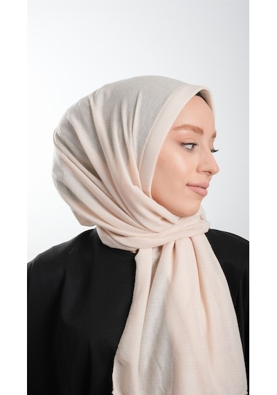 Hürrem Bone Bej Pratik Hazır Geçmeli Tesettür Şal Örme Kumaş Sade 2118_12