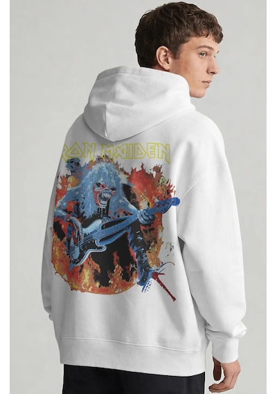 Sevbano Iron Maiden Rock Metal Müzik Grubu Sırt Baskılı Unisex Oversize P beyaz