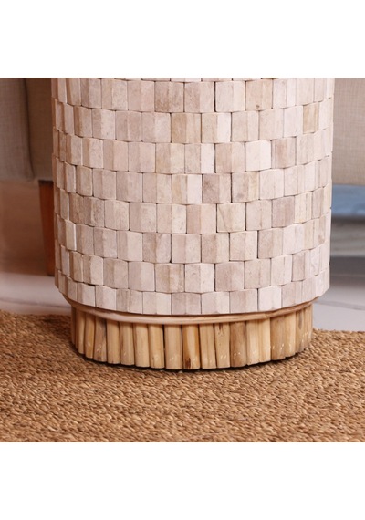 Solid Thin Wood Teak Sehpa 30x45 Cm Beyaz