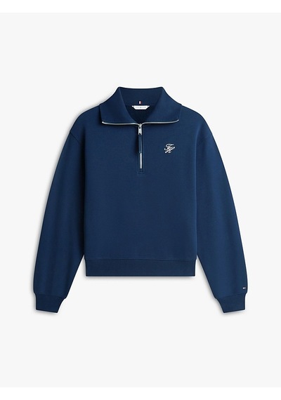 Tommy Hilfiger Th Scrıpt Half Zıp Terry Swtshrt Kadın Mavi Sweatshirt - Ww0ww49470 Mavi