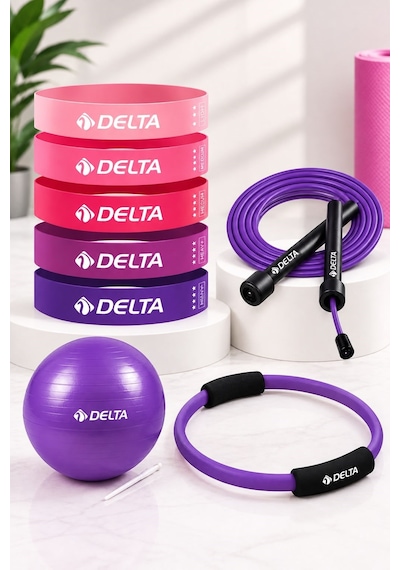 8 Parça Pilates Ve Fitness Seti Mini Pilates Topu, Pilates Çemberi, Ayarlanabilir Atlama İpi Ve 5 Li Direnç Bandı Mor