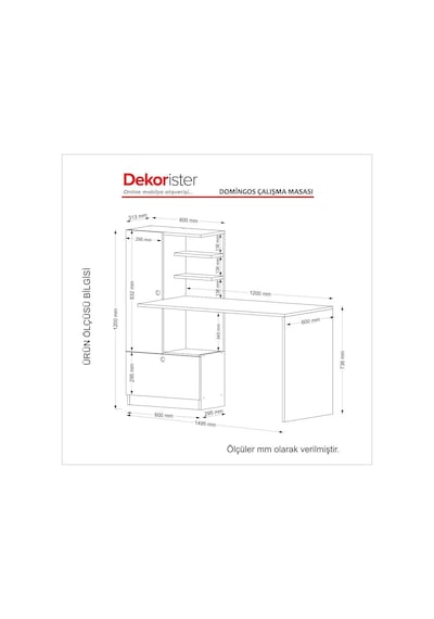Dekorister Domingos Kitaplıklı Çalışma Masası Beyaz