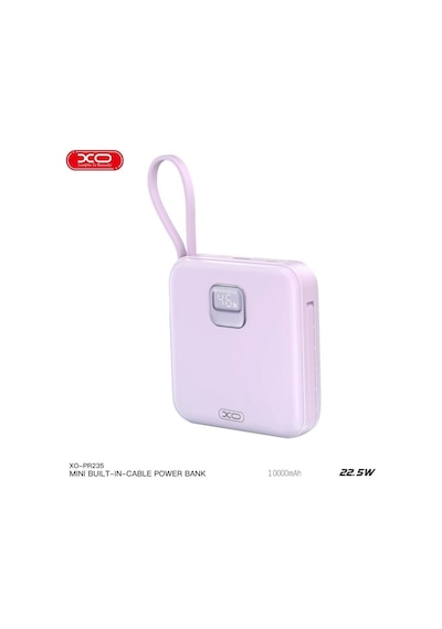 Pr235 22.5w Usb-c Type-c Lightning Kablolu 10000 Mah Led Ekranlı Powerbank Şarj Aleti Lila