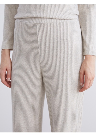 Lcw Comfort Bej Büyük Beden Beli Lastikli Dokulu Kadın Pantolon