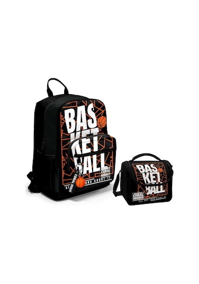 Coral High Dört Bölmeli Ortaokul Çantası ve Beslenme Çantası Seti - Siyah Basketbol - Erkek Çocuk