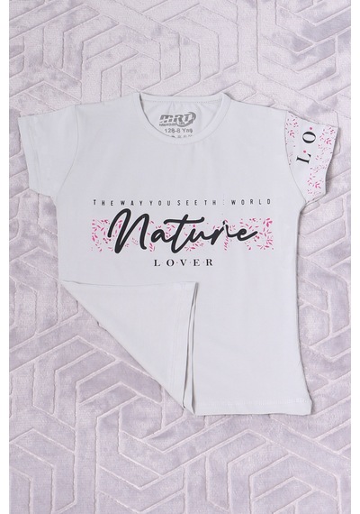 Hçm Kız Çocuk Tshirt Nature Baskılı Bisiklet Yaka E12 Gri