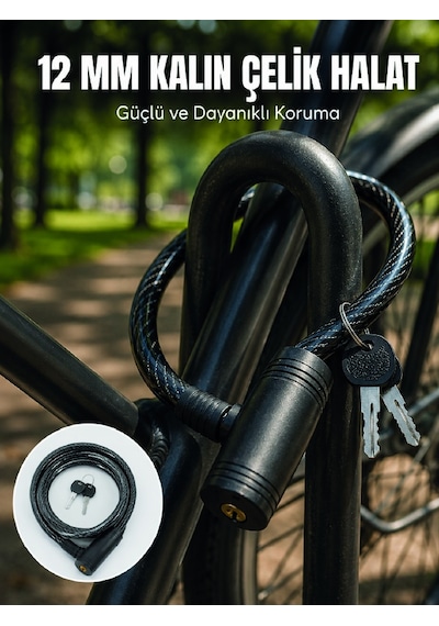 Anahtarlı Çelik Halat Kilit 12 Mm Güçlü Bisiklet Kilidi 80 Cm Pvc Kaplamalı Elektrikli Scooter Ve Motosiklet Uyuml Diğer