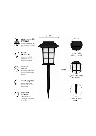 Tr Tech Hlyos 2 Adet 5w Solar Bahçe Lambası 38 Cm, Güneş Enerjili Dekoratif Dış Mekan Aydınlatması, Su Geçirmez