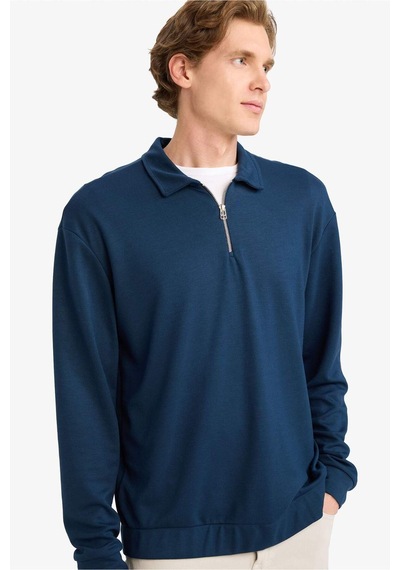 Defacto Regular Fit Polo Yaka Yarım Fermuarlı Sweatshirt G7492ax25aunv64 Lacivert-nv64