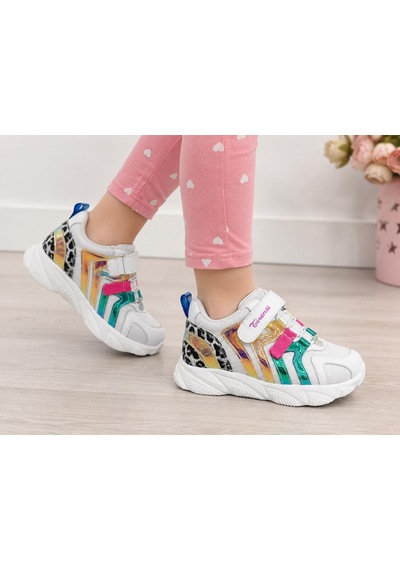 Papucumun Dünyası Kız Çocuk Hakiki Deri Çok Renkli Şık Sneaker Beyaz