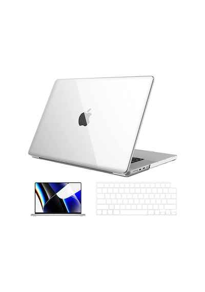 NovStrap Apple Uyumlu MacBook Pro 2021 M1 16.2 inc A2485 Parlak Alt Üst Kılıf + Klavye Kılıfı + Film