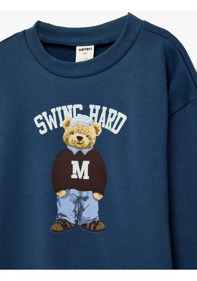 Koton Uzun Kollu Bisiklet Yaka Şardonlu Ayıcık Baskılı Sweatshirt Lacivert 6smb10080tk Lacivert
