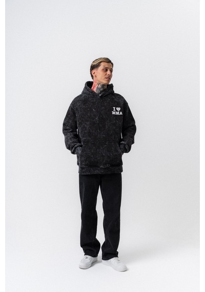Respire Erkek Mma Baskılı Kapüşonlu Oversize Hoodie Siyah