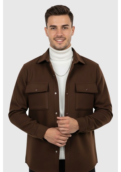 Rizzup Erkek Koyu Kahve Premium Kaşe Ceket Şık, Modern Ve Sıcak Tutan Tasarım Ceket Mont 2500559 Kahverengi