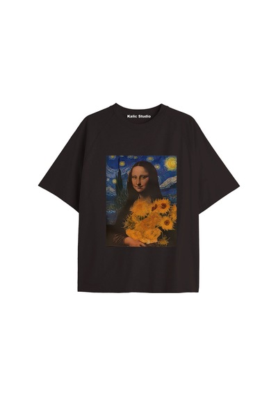 Kalic Studio Unisex Van Gogh Baskılı Oversize Tshirt Siyah-66