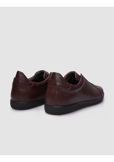 %100 Hakiki Deri Kahverengi Lastikli Erkek Sneaker-kahverengi Kahverengi