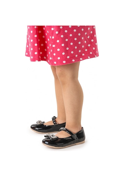 Kiko Kids Papyon Taşlı Cırtlı Kız Çocuk Babet Ayakkabı 254 Rugan Siyah 001