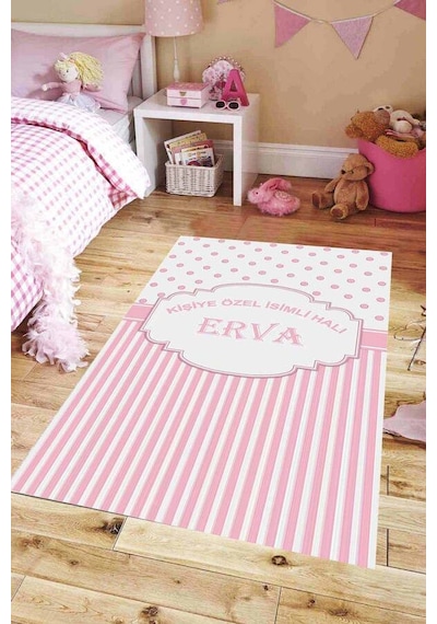 Pembe Yıkanabilir Kaymaz Taban Bebek Halısı İsimli Halı Kd09n11