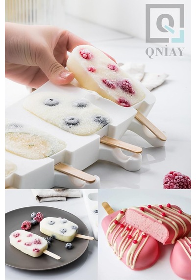 Qniay Silikon Dondurma Magnum Kalıbı Ve 50 Adet Dondurma Çubuğu Pratik Dondurma Silikon Kalıbı Diğer