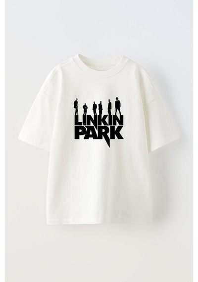 Thewert Unisex Lınkın Park Tasarım Baskılı Pamuk Beyaz Oversize T-shirt
