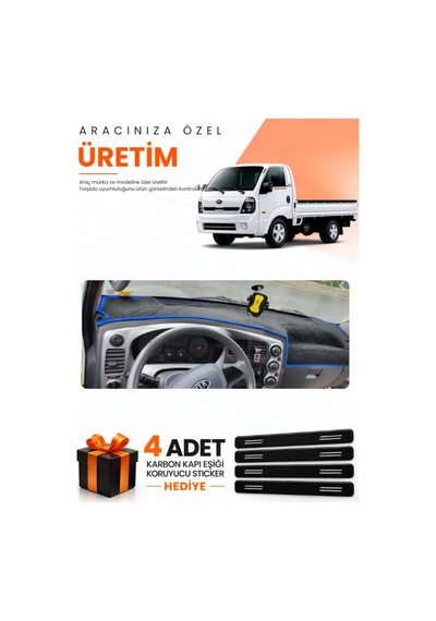 Kia Bongo 2004-2019 Uyumlu Torpido Koruma Örtüsü Oto Kılıfı - Siyah Mavi