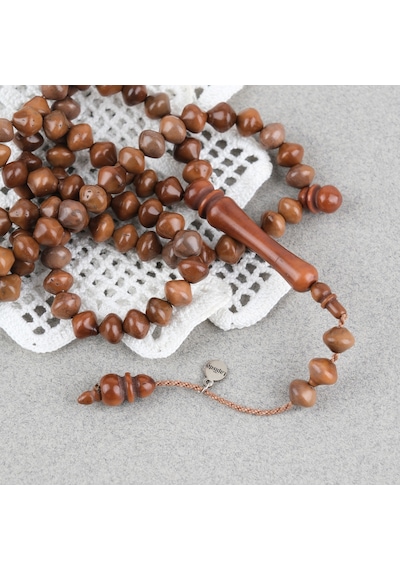 Kuka Orijinal Doğal Lapisdo İmzalı İstanbul Kesim 6x7mm Namaz Tesbihi Kahverengi
