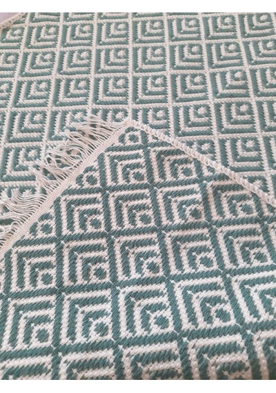 Pamuklu Cotton Kilim Çift Taraflı Yıkanabilir Dekoratif 80x150 - Mint V2 Siyah - Beyaz