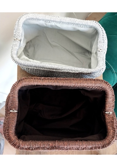Kemzey Handmade Parlak Tutmalı El Çantaları , El Yapımı Işıltılı Clutch, Örgü El Çantası Kahverengi