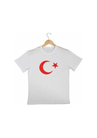 Masho Kids Beyaz Unisex Baskılı Ay Yıldız Tshirt - 29 Ekim Cumhuriyet Bayram Beyaz