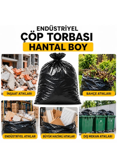 Endüstriyel Çöp Torbası Hantal Boy 100x150 Cm 600 Gr 10 Rulo 100 Adet