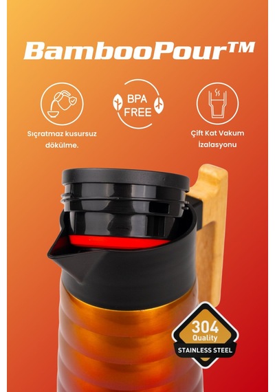Cooker Bamboopour 2 Litre Paslanmaz Çelik Bambu Saplı Termos Ckr2097 Sarı