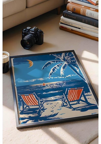 Tropikal Plaj Manzarası Çerçeveli Tablo - Pop Art Poster Tablo