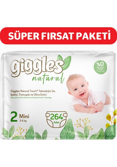 Giggles Natural 2 Numara Mini Pamuklu Bebek Bezi 264 Adet