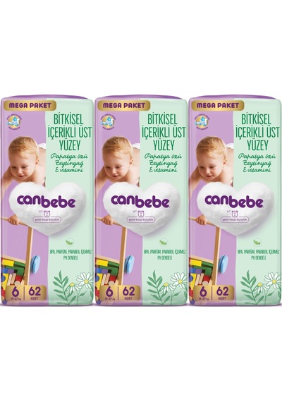 Canbebe Bebek Bezi Beden:6 15-27kg Exstra Large 186 Adet Mega 6 Numara
