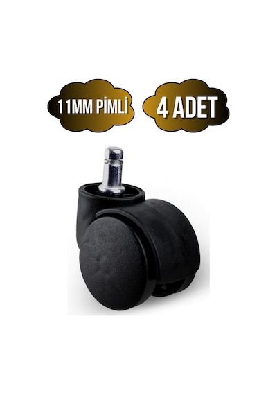 Pimli 11mm Sandalye Tekeri Geçme Koltuk Tekeri 50mm Siyah 4 Adet Siyah