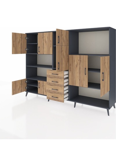 Hyperion Dolap 10 Raflı 4 Çekmeceli 8 Kapaklı 220x44x163 Antrasit-çam Atlas Çam - Antrasit Hyperion Dolap 10 Raflı 4 Çekmeceli 8 Kapaklı 220x44x163 Antrasit-çam Atlas Çam - Antrasit