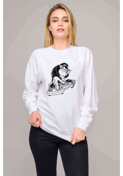 Arctic Monkey Baskılı Beyaz Kadın Sweatshirt