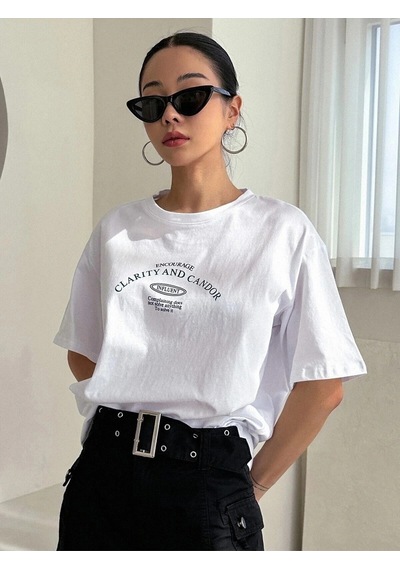 Startmore Kadın Beyaz Clarity And Candor Baskılı Oversize T-shirt Beyaz