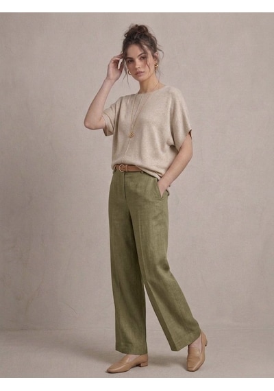 Neden Tekstil Kadın Basic Relaxed Keten Bluz - Bej