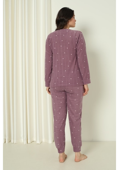 Wordex Fwn 04-3302 Peluş Welsoft Polar Kışlık Yumoş Tavşanlı Kadın Pijama Takımı Lila