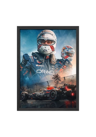 Max Verstappen Formula 1 Siyah Ahşap Çerçeveli Poster, Dekoratif Araba Duvar Tablosu