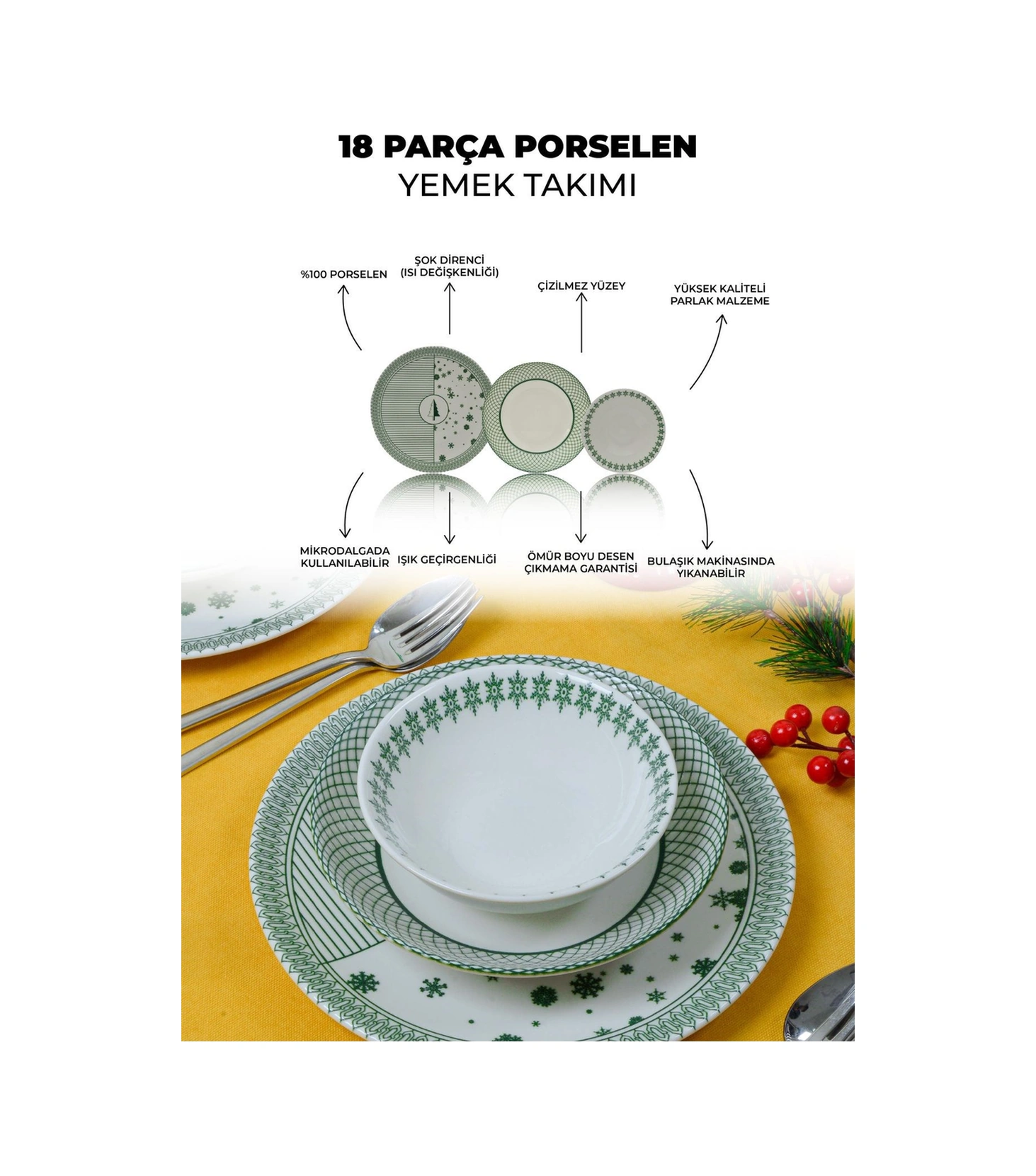 Kartanem 18 Parça 6 Kişilik Porselen Yemek Takımı Çok Renkli