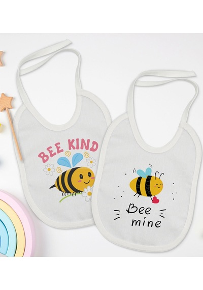 BK Kids Bee Kind ve Bee Mine Tasarımlı 2’li Beyaz Mama Önlüğü-1 Beyaz