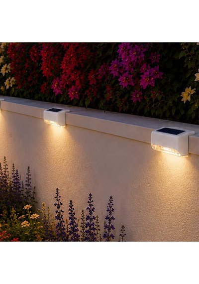 Beyaz Solar Güneş Enerjili Beyaz Köşebent Merdiven Veranda Bahçe Led Lamba Dekoratif Dış Mekan Aydınlatma 4 Lü