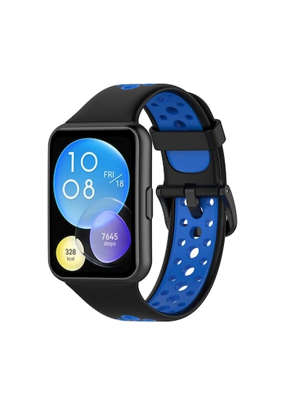 Gld-spt- Newface Huawei Watch Fit 2 Spor Delikli Kordon - Siyah-mavi