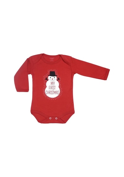 Yılbaşı Noel Christmas Temalı Organik Bebek Body Şapka Takımı 6-9 Aylık Kırmızı