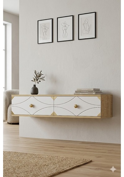Tda1297dbg Alfa Dresuar , Antre Hol Rafı Safirmeşe-beyaz-gold 120cm