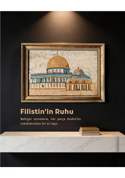 Sanatsal Mozaik Taş Paneli Kubbet-üs-sahra Altın Çerçeve P00050