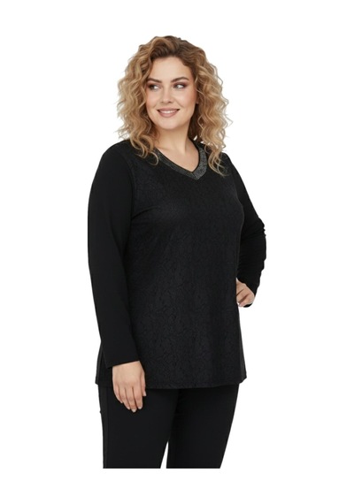 Wearon Kadın Siyah V Yaka Taşlı Bluz Bgl-st05149 Siyah