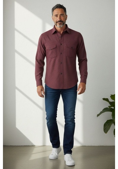 Linen Keten Klasik %100 Cotton Uzun Kollu Terletmeyen Gömlek Bordo